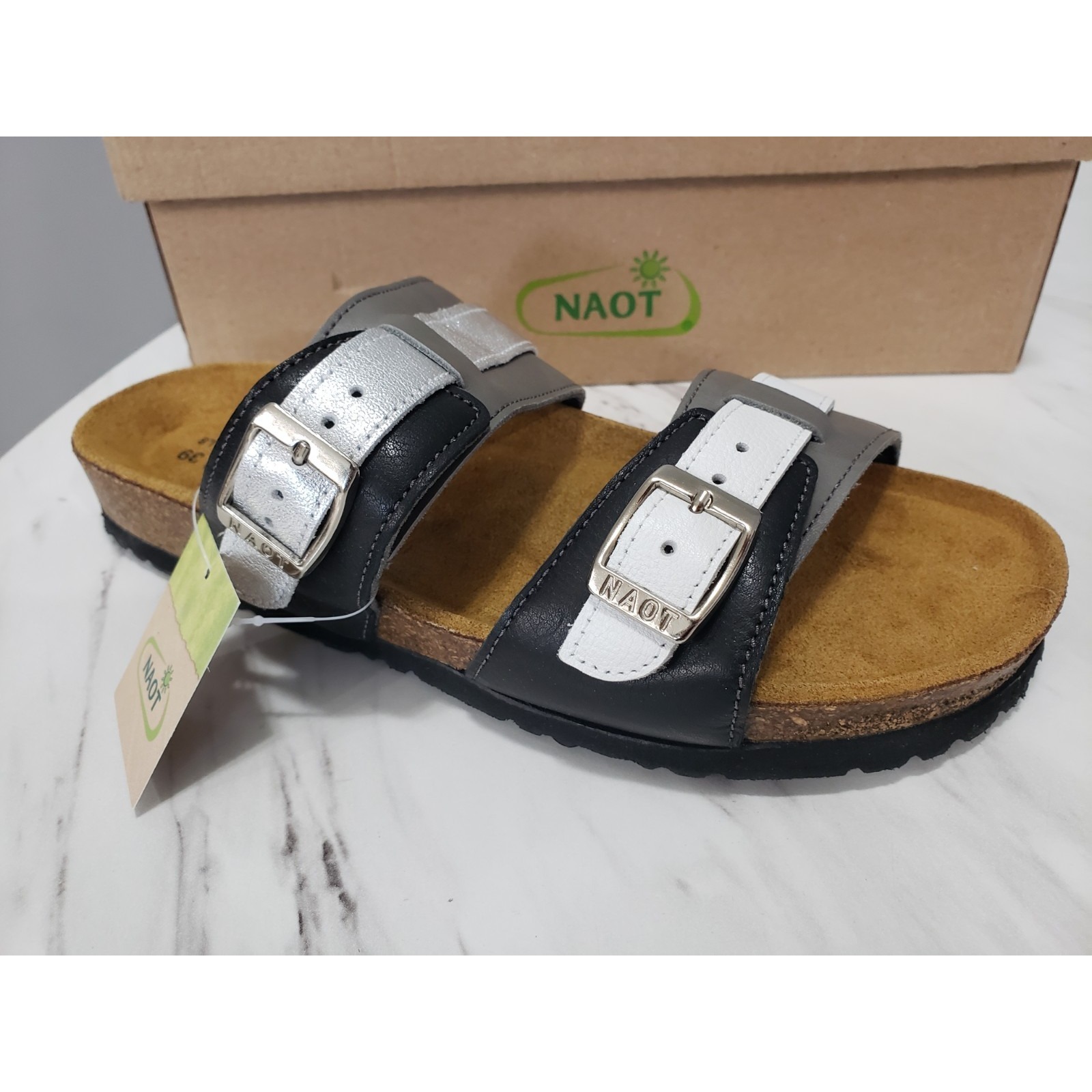 New Naot Size 39 / Us 8 Santa Cruz Double Strap Slide Sandals Slip On Black